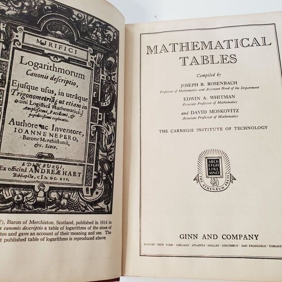 Vintage 40s Mathematical Tables Joseph B. Rosenbach Hardcover - Picture 11 of 13